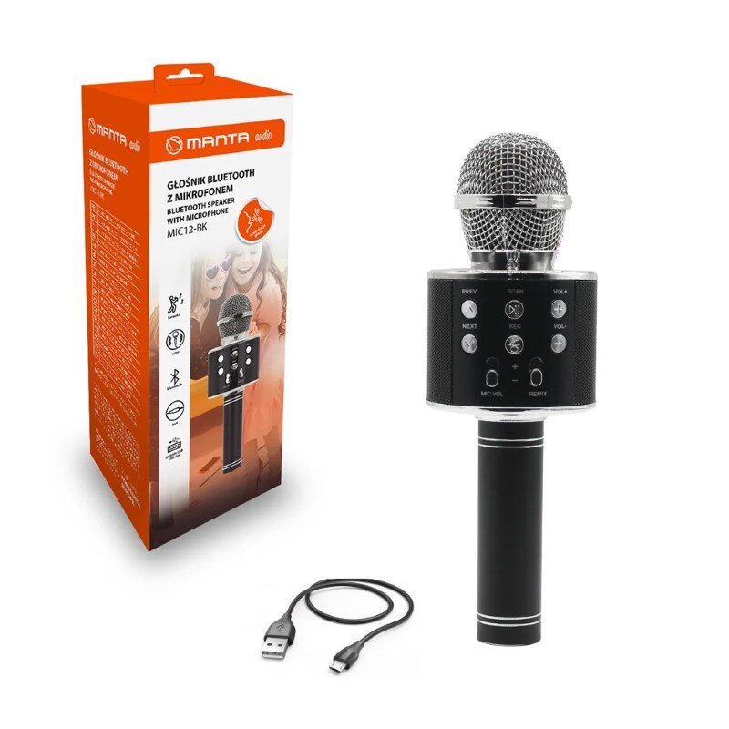 MANTA MIC12-BK, Bezdrôtový karaoke mikr/repr MANTA MIC12-BK, Bezdrôtový karaoke mikr/repr