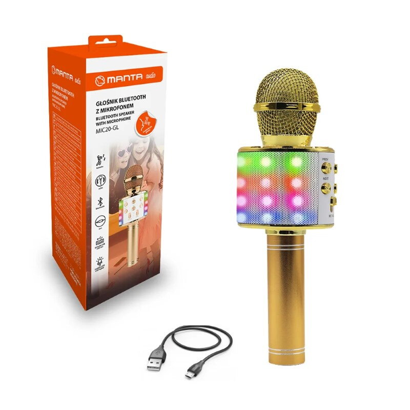 MANTA MIC20-GL LED, Bezdrôtový karaoke mikr/repr MANTA MIC20-GL LED, Bezdrôtový karaoke mikr/repr