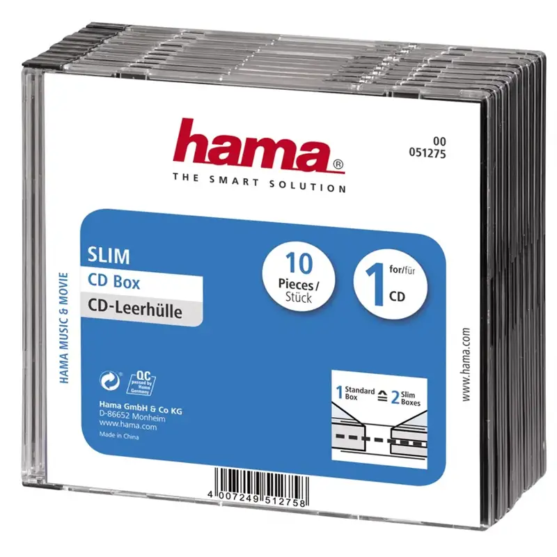 HAMA SLIM Box na 1x CD/DVD/BR 5mm plast, 10ks HAMA SLIM Box na 1x CD/DVD/BR 5mm plast, 10ks