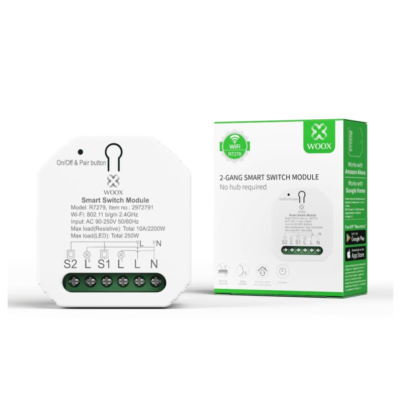 WOOX R7279, Smart switch 2-gang module WiFi WOOX R7279, Smart switch 2-gang module WiFi