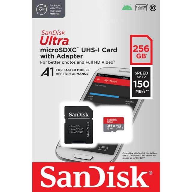 SanDisk Ultra Micro SDXC 256GB, 150MB/s, CL10 + A SanDisk Ultra Micro SDXC 256GB, 150MB/s, CL10 + A