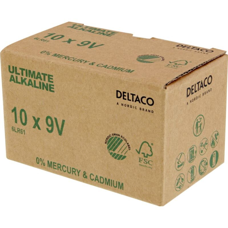DELTACO ULTIMATE, Batéria alkalická 9V 6LR61 10ks DELTACO ULTIMATE, Batéria alkalická 9V 6LR61 10ks