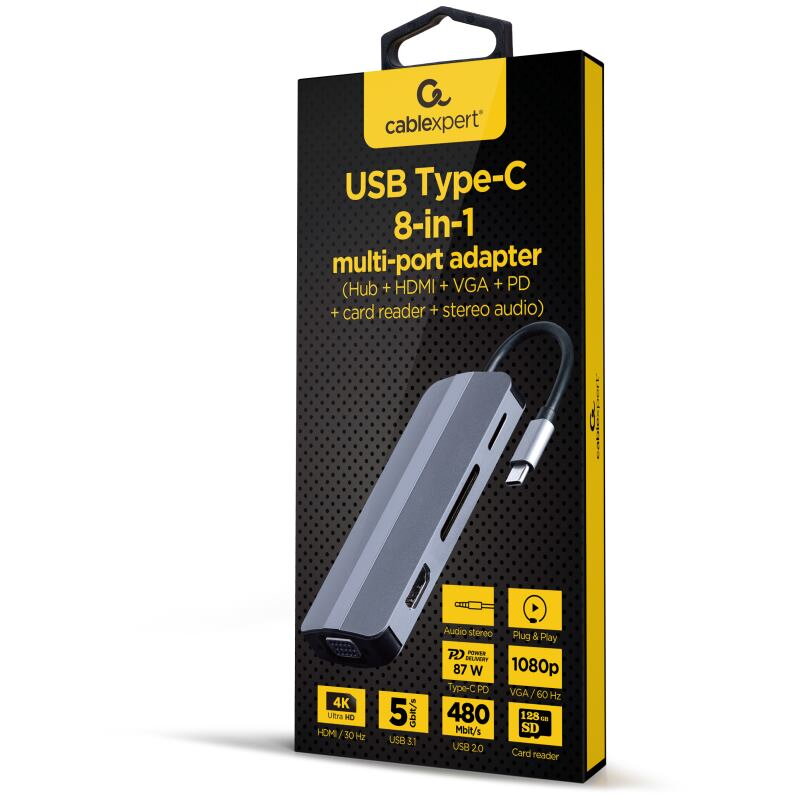 GEMBIRD Dokovacia stanica USB-C 8v1 GEMBIRD Dokovacia stanica USB-C 8v1