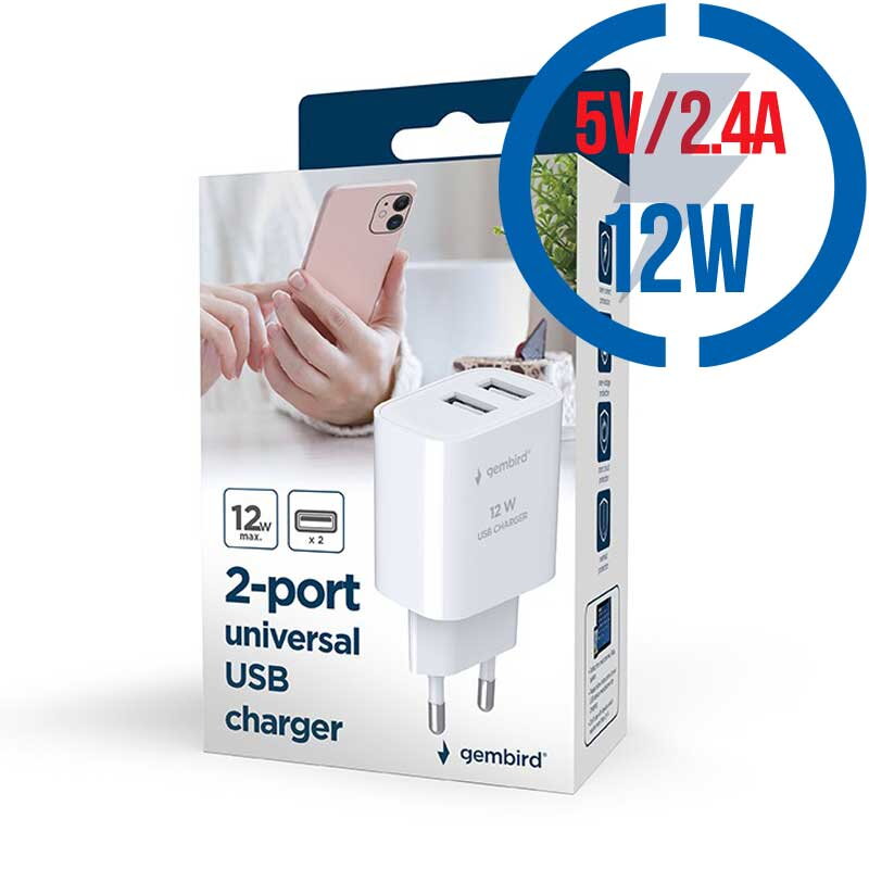 GEMBIRD TA-UC-2A12-01, Nabíjačka, 2x USB-A, 12W, b GEMBIRD TA-UC-2A12-01, Nabíjačka, 2x USB-A, 12W, b