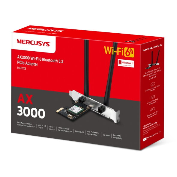 MERCUSYS MA80XE, PCIe karta AXE3000 Wi-Fi 6 MERCUSYS MA80XE, PCIe karta AXE3000 Wi-Fi 6