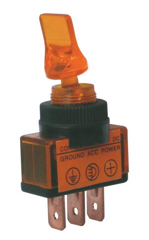 Přepínač páčkový 2pol./3pin ON-OFF 12VDC prosv. žlutý Přepínač páčkový 2pol./3pin ON-OFF 12VDC prosv. žlutý