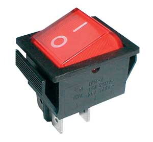 Přepínač kolébkový 2pol./4pin ON-OFF 250V/15A červený Přepínač kolébkový 2pol./4pin ON-OFF 250V/15A červený