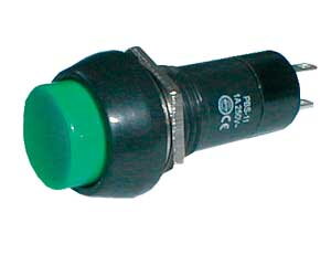 Přepínač tlačítko kul. OFF-(ON) 250V/1A zelené Přepínač tlačítko kul. OFF-(ON) 250V/1A zelené