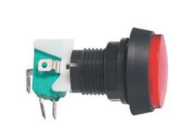 Přepínač tlačítko kul. ON-(ON) 250V/10A s mikrospínačem červené Přepínač tlačítko kul. ON-(ON) 250V/10A s mikrospínačem červené