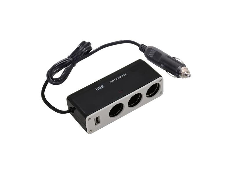 Adaptér  auto-napájecí 1xkon./3x zdířka- 12/24V, USB 1000mA