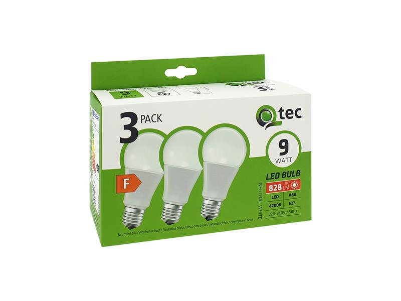 Žiarovka LED E27 9W A60 biela prírodná QTEC P1516 3ks Žiarovka LED E27 9W A60 biela prírodná QTEC P1516 3ks