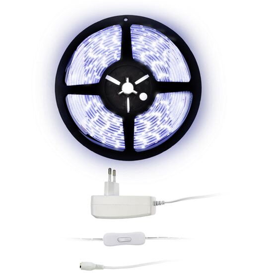 LED světelný pás s testrem, 5m, sada s 12V adaptérem, 4,8W/m, IP65, studená bílá LED světelný pás s testrem, 5m, sada s 12V adaptérem, 4,8W/m, IP65, studená bílá