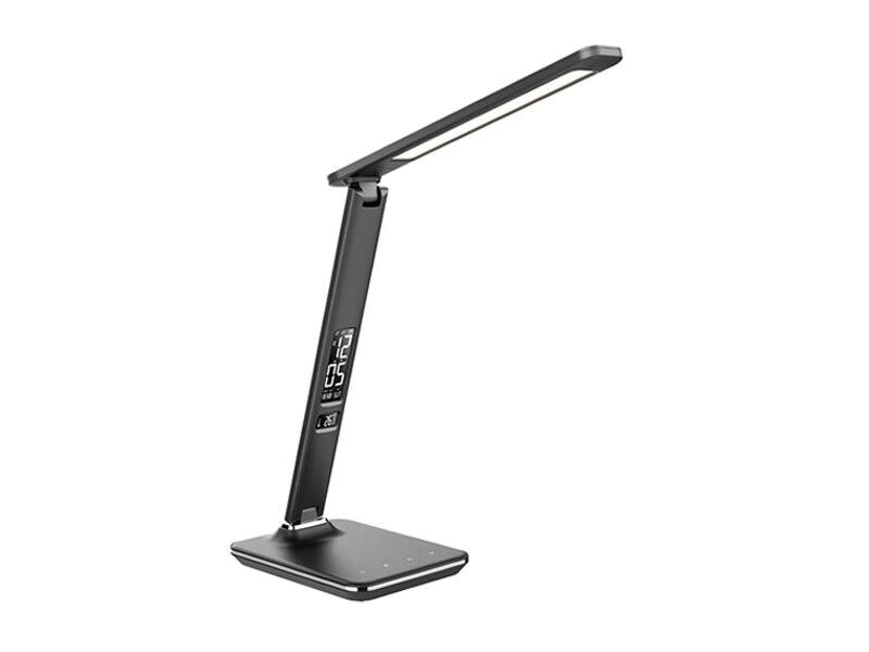 Svítidlo stolní LED stolní lampička s displejem, 9W, volba teploty světla, kůže, černá WO45-B Svítidlo stolní LED stolní lampička s displejem, 9W, volba teploty světla, kůže, černá WO45-B