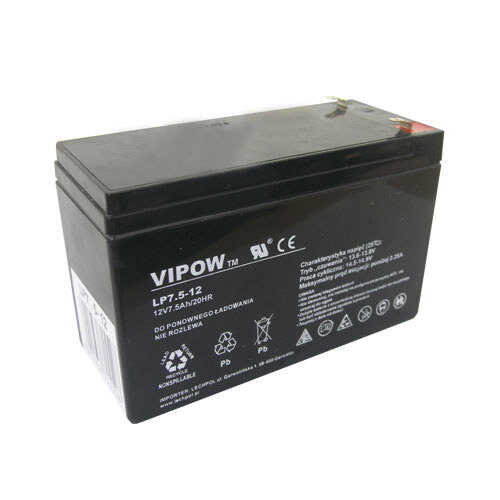 Baterie olověná 12V/ 7.5Ah VIPOW (7,2Ah) bezúdržbový akumulátor Baterie olověná 12V/ 7.5Ah VIPOW (7,2Ah) bezúdržbový akumulátor