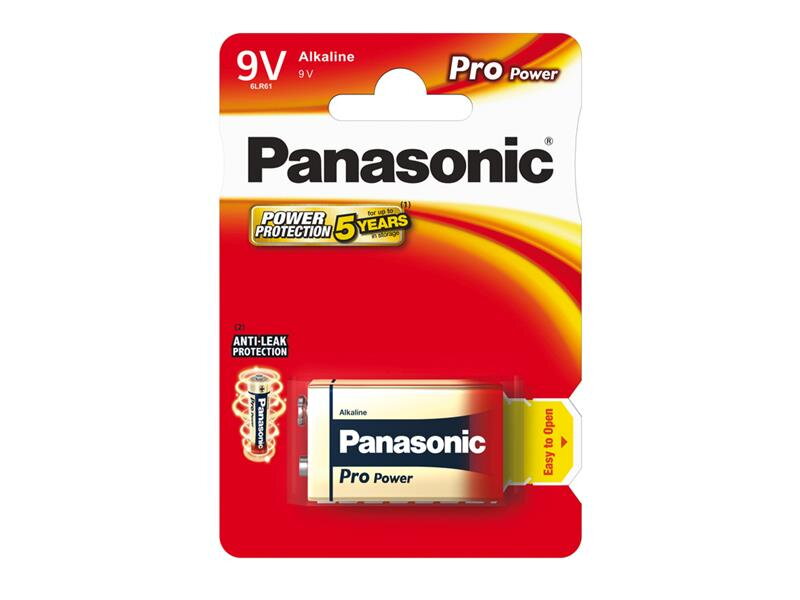 Baterie 6F22 (9V) alkalická PANASONIC Pro Power  6LR61 1BP