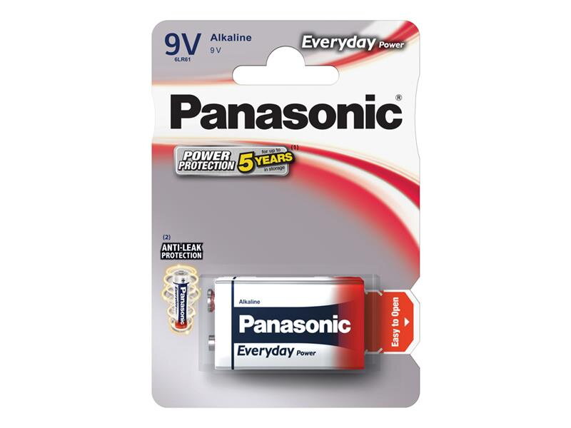 Baterie 6F22 (9V) alkalická PANASONIC Everyday Power 6LR61 1BP Baterie 6F22 (9V) alkalická PANASONIC Everyday Power 6LR61 1BP