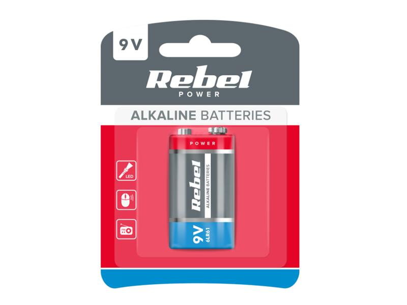 Batéria 6LR61 (9V) alkalická REBEL Batéria 6LR61 (9V) alkalická REBEL