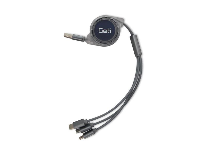 Kábel USB 3v1 samonavíjací Geti GCU 04 strieborný Kábel USB 3v1 samonavíjací Geti GCU 04 strieborný