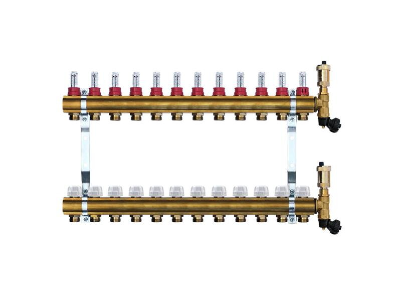 Mosadzný rozdeľovač s automatickým odvzdušnením - 12 cestný
