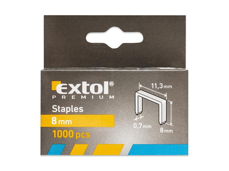 Spony, balení 1000ks, 8mm, 11,3x0,52x0,70mm, EXTOL PREMIUM Spony, balení 1000ks, 8mm, 11,3x0,52x0,70mm, EXTOL PREMIUM