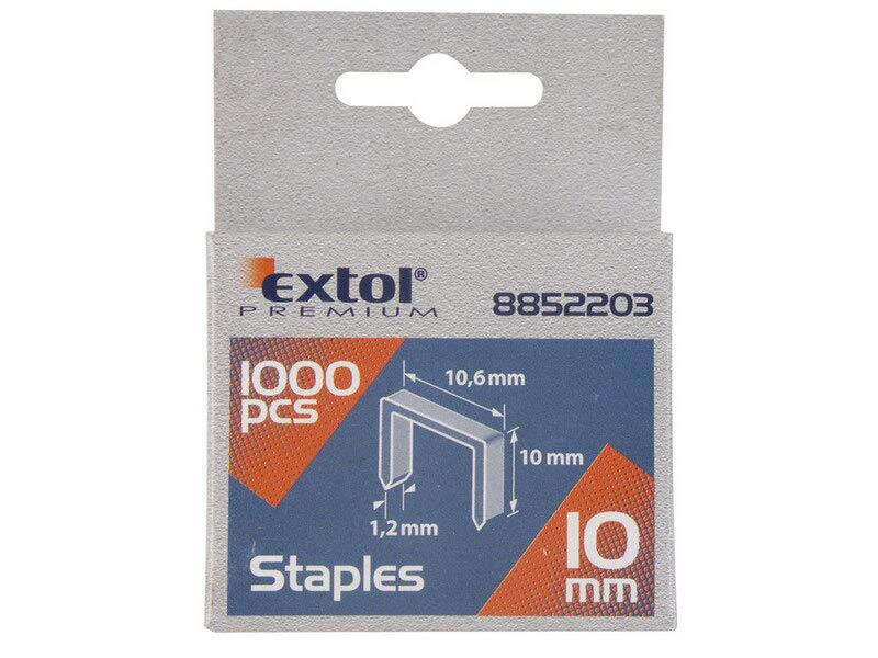 Spony, balení 1000ks, 10mm, 11,3x0,52x0,70mm, EXTOL PREMIUM Spony, balení 1000ks, 10mm, 11,3x0,52x0,70mm, EXTOL PREMIUM