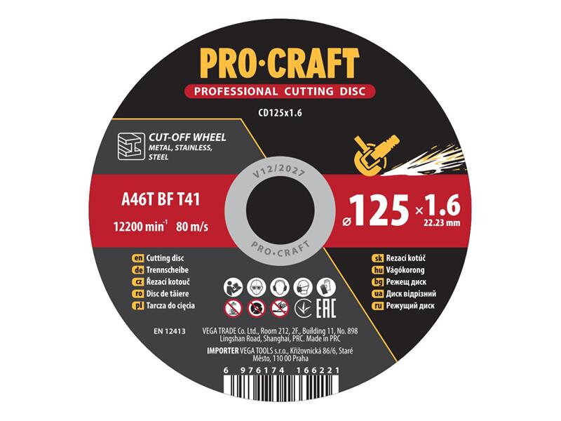 Kotúč rezný PROCRAFT 125x1.6mm Kotúč rezný PROCRAFT 125x1.6mm