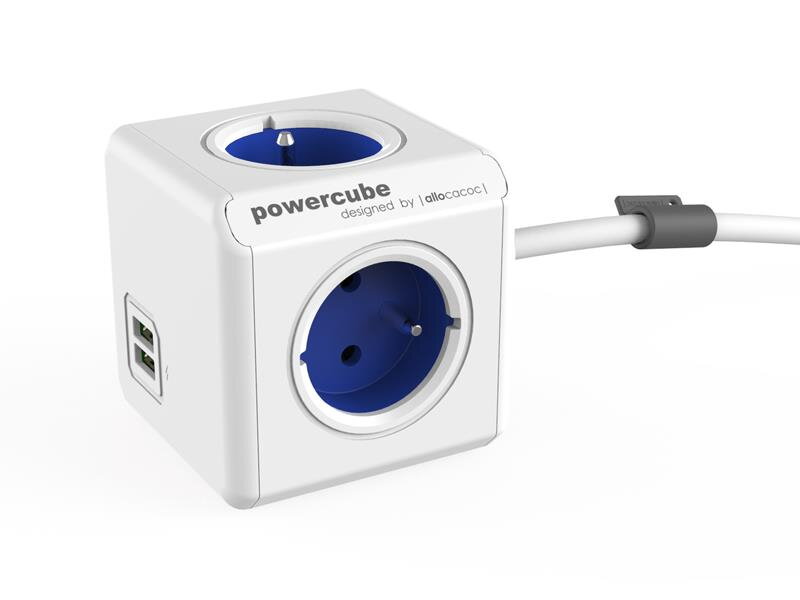 Zásuvka PowerCube EXTENDED USB s káblom 1.5m modrá