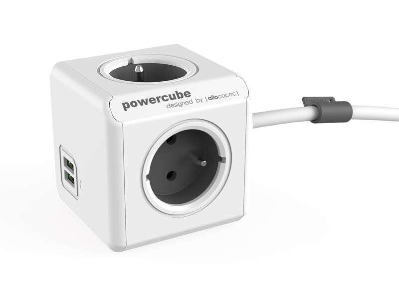 Zásuvka PowerCube EXTENDED USB s káblom 3m šedá