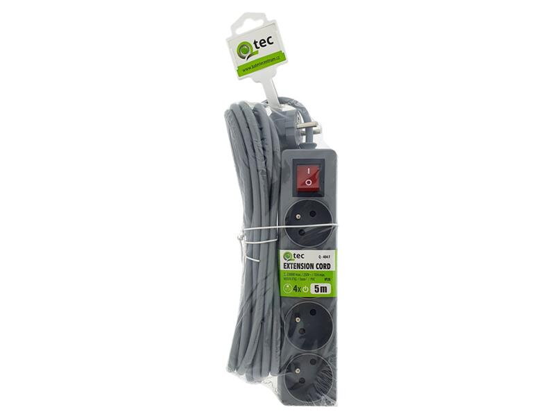 Predlžovací kábel 4 zásuvky 5m QTEC Q-404F s vypínačom Predlžovací kábel 4 zásuvky 5m QTEC Q-404F s vypínačom