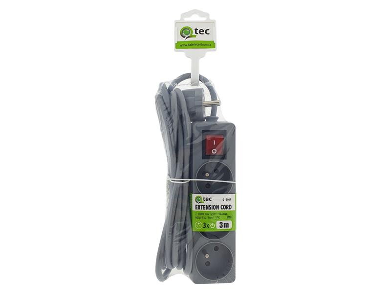 Predlžovací kábel 3 zásuvky 3m QTEC Q-396F s vypínačom